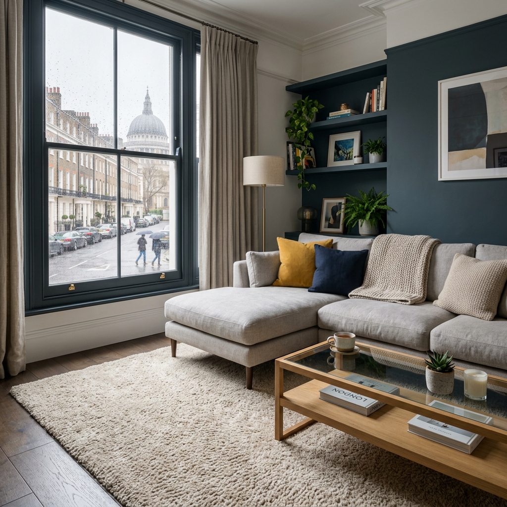 Clean cozy UK living room carpet